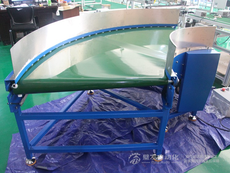 碳鋼藍色烤漆加擋邊90度皮帶轉彎機